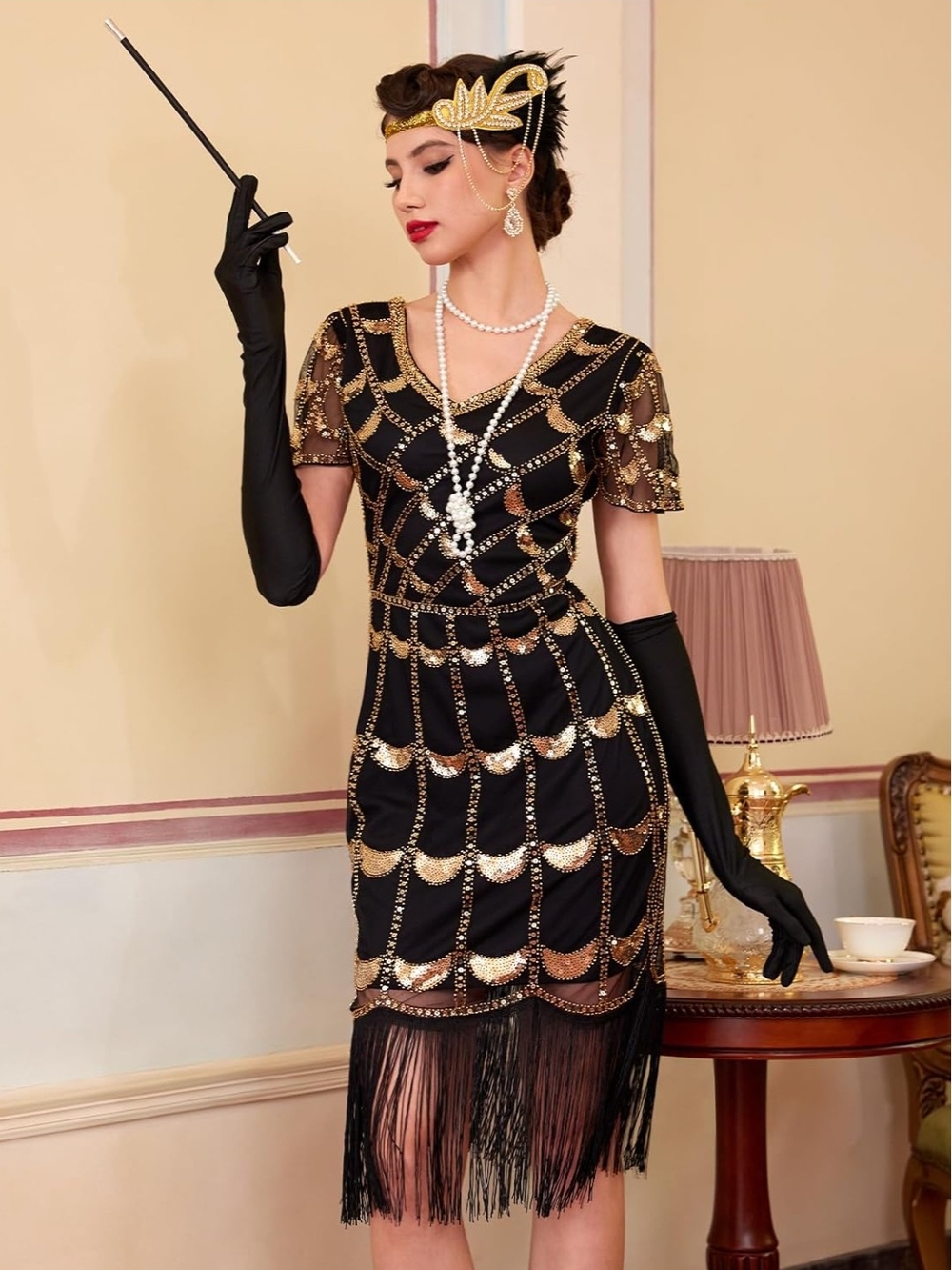 New 1920SFringed Sequin Dresses Set, Roaring 20s Costume Gatsby Style